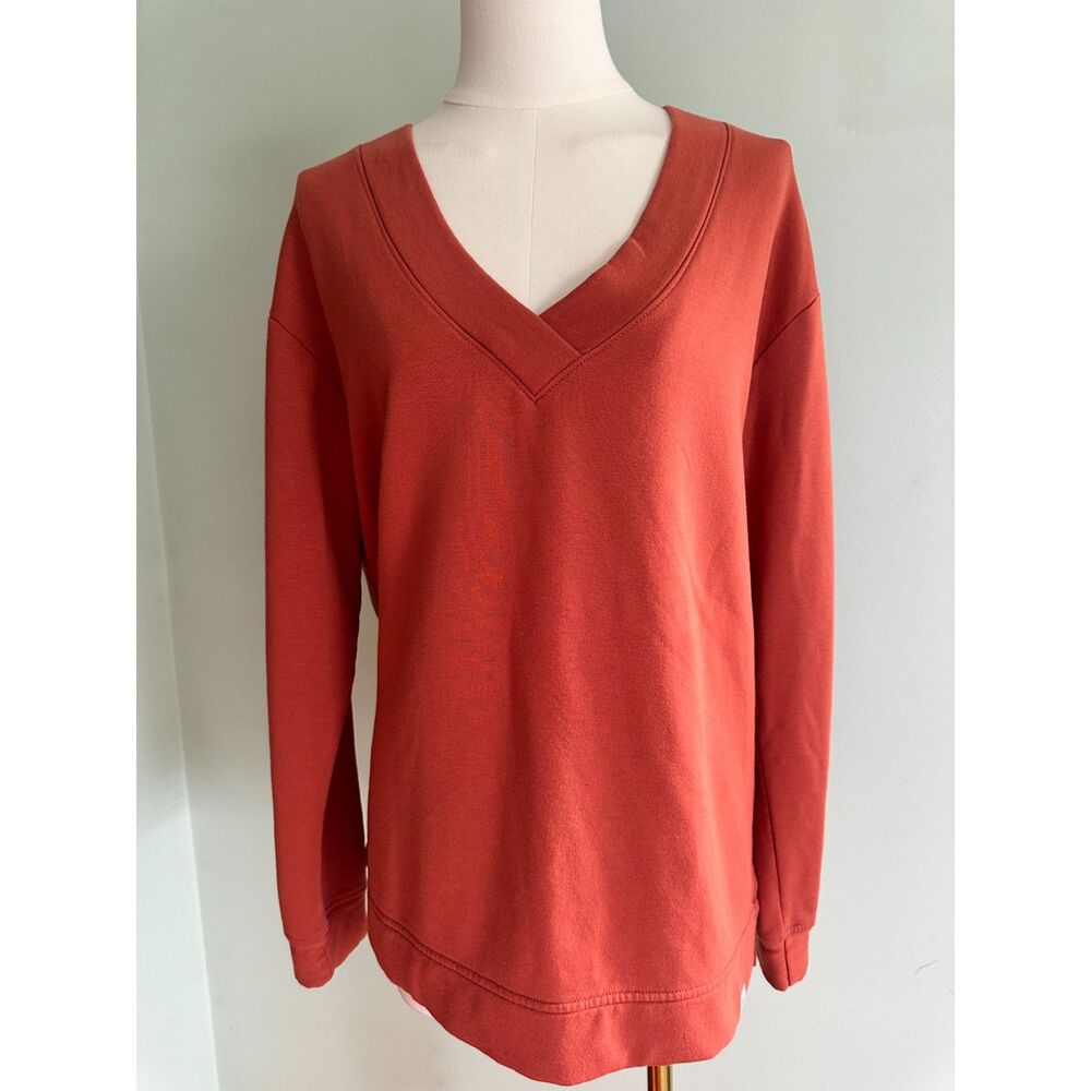 Orvis V-Neck Fleece Lined Pullover Cozy Fall Autumn Sweatshirt Womens Size M